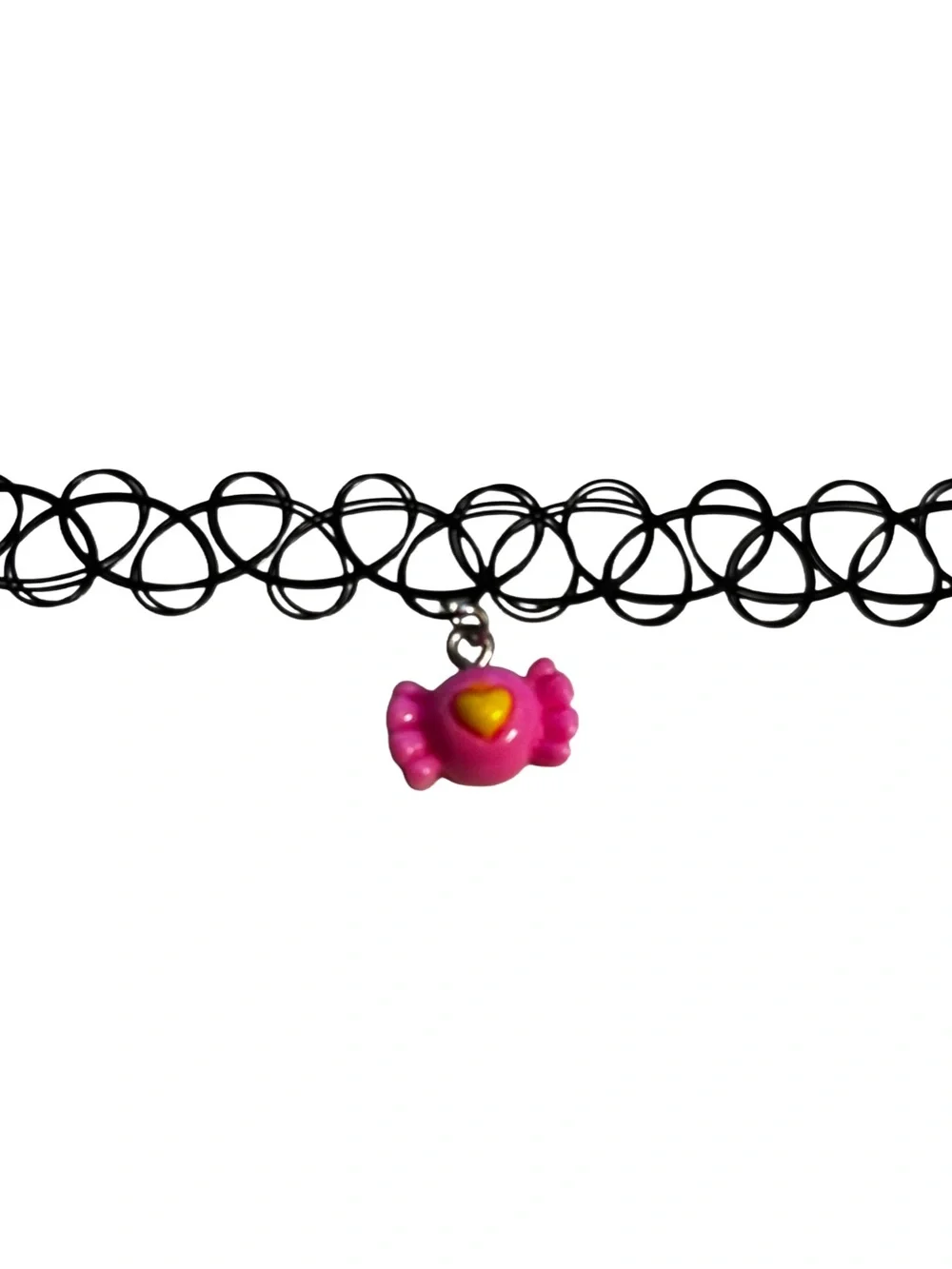 Black Tattoo Choker with Pink Candy Charm